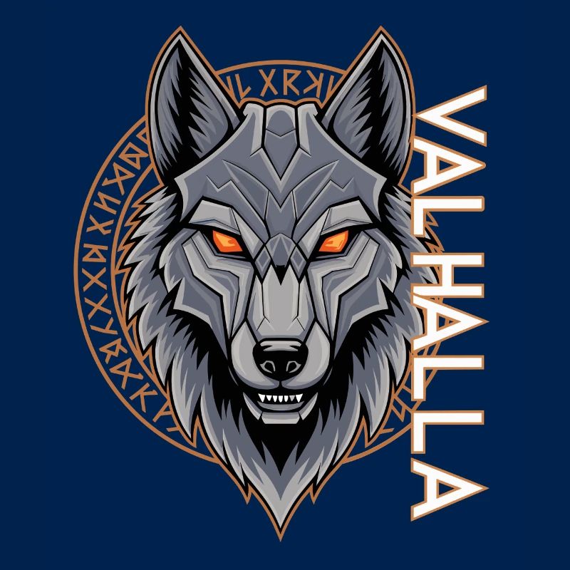 Nordischer Wolf Valhalla Runen Design