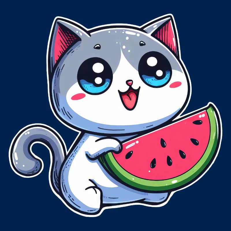 Un chat mignon mange de la pastèque