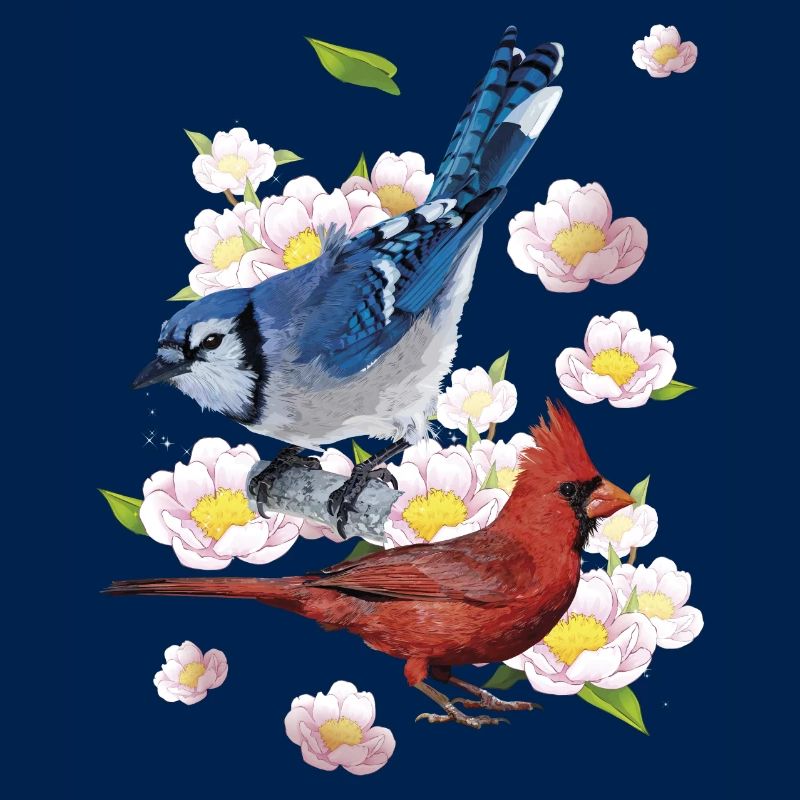 Der nördliche Kardinal und der blaue Eichelhäher