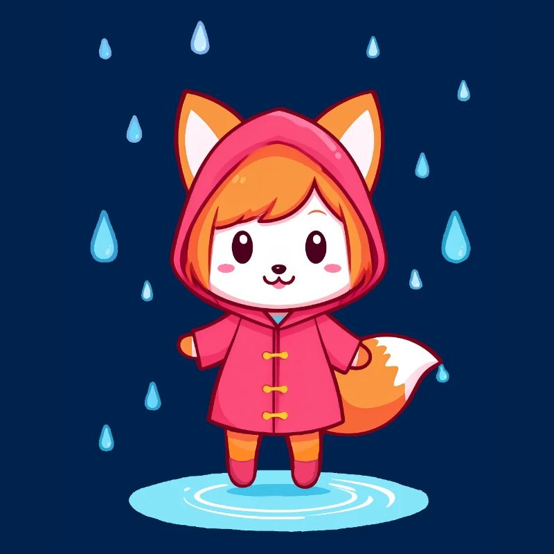 Petit renard chibi en imperméable