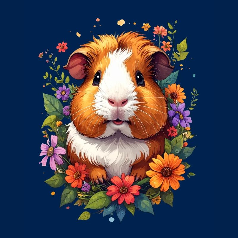 Petit cochon d’Inde mignon entouré de fleurs