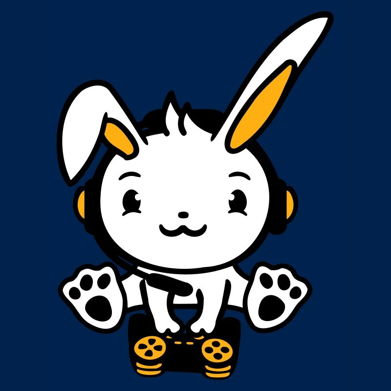 Hase spielt Controller Konsole Headset Gamer Nerd