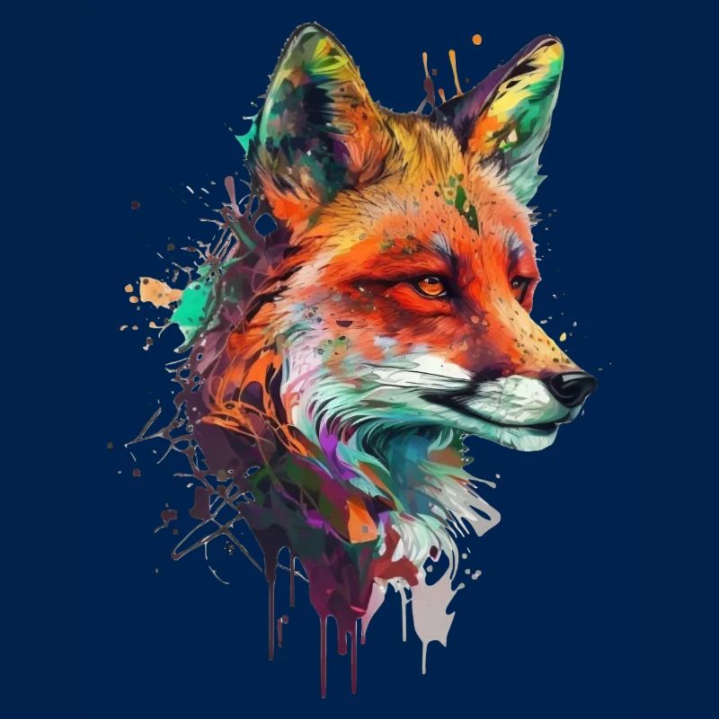 fuchs mit bunten farbklecksen