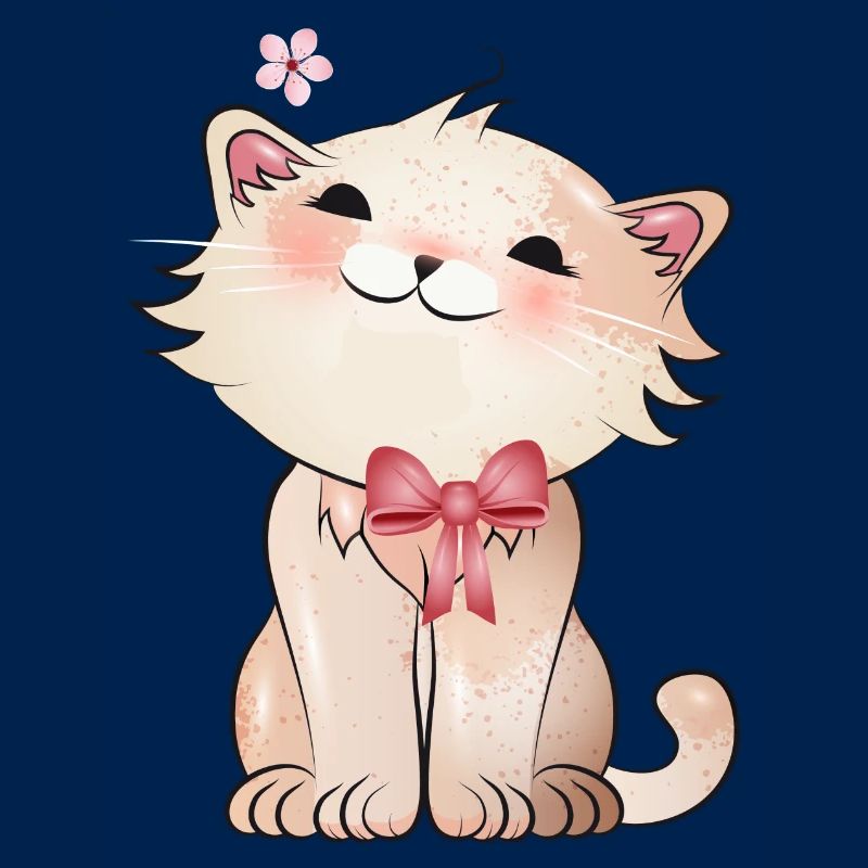 Chat mignon regardant une fleur de cerisier