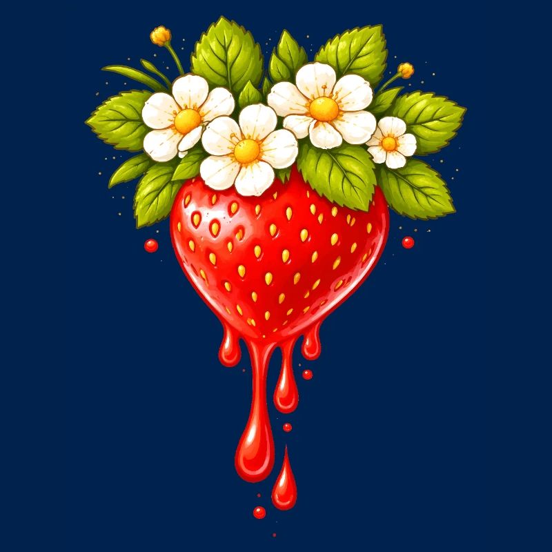 Fraise avec fleurs et gouttes