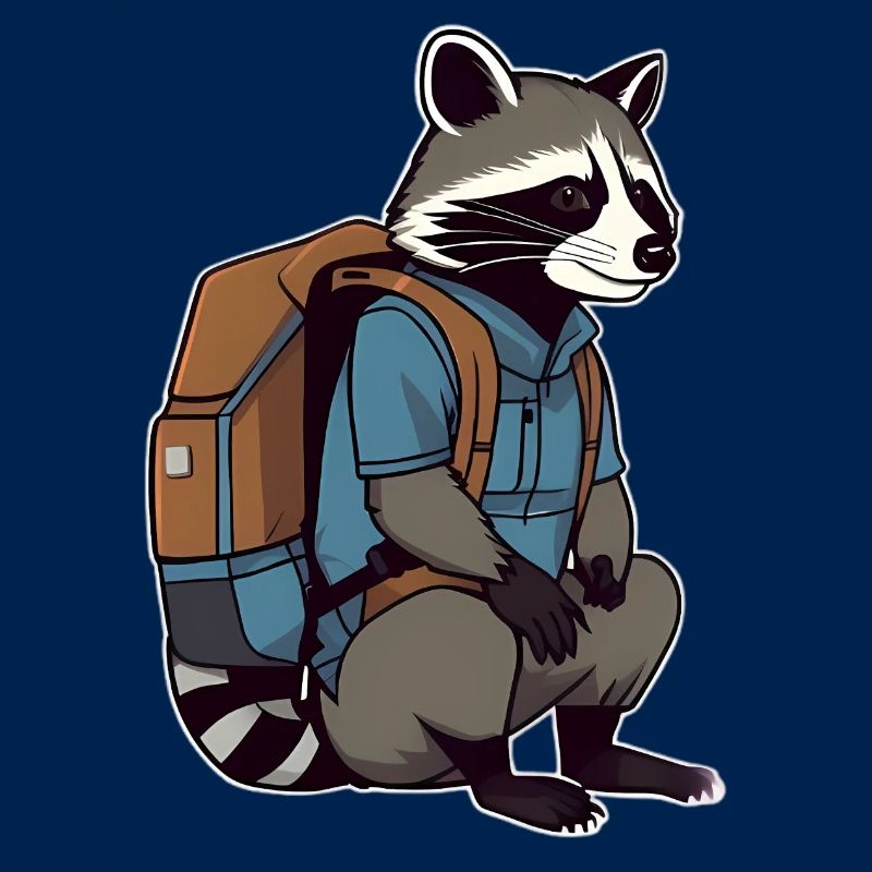 Wandernder Waschbär mit Rucksack