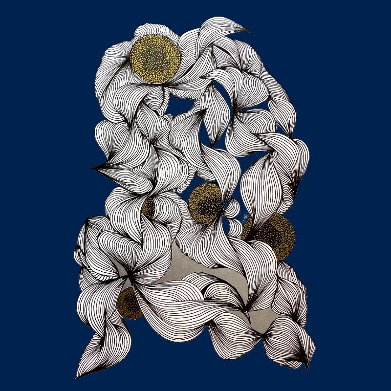 Des fleurs noires et blanches avec un centre doré