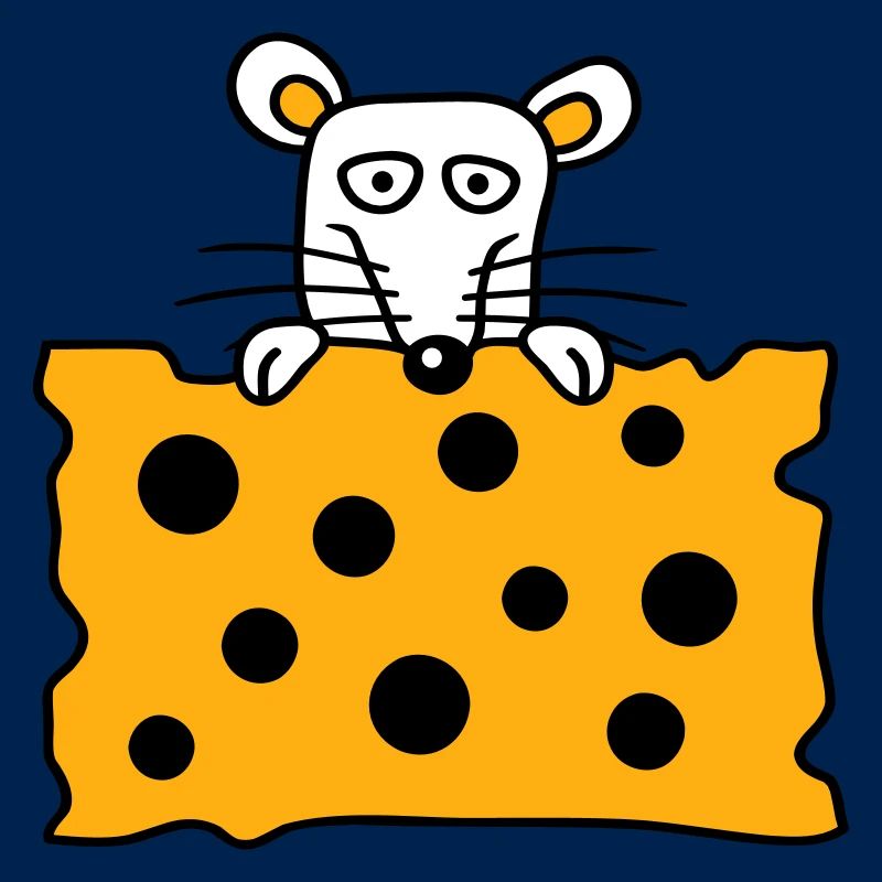 Maus Ratte hinter großem Löcher Käse guckt lustig