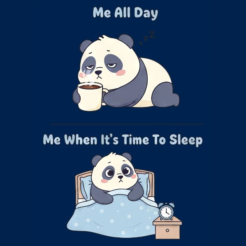 Cute panda cartoon sleepless tired office work