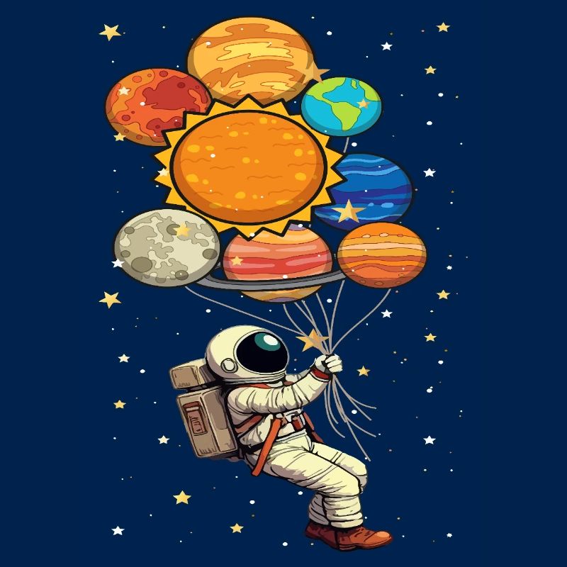 Astronaut With Planet Balloons Outer Space