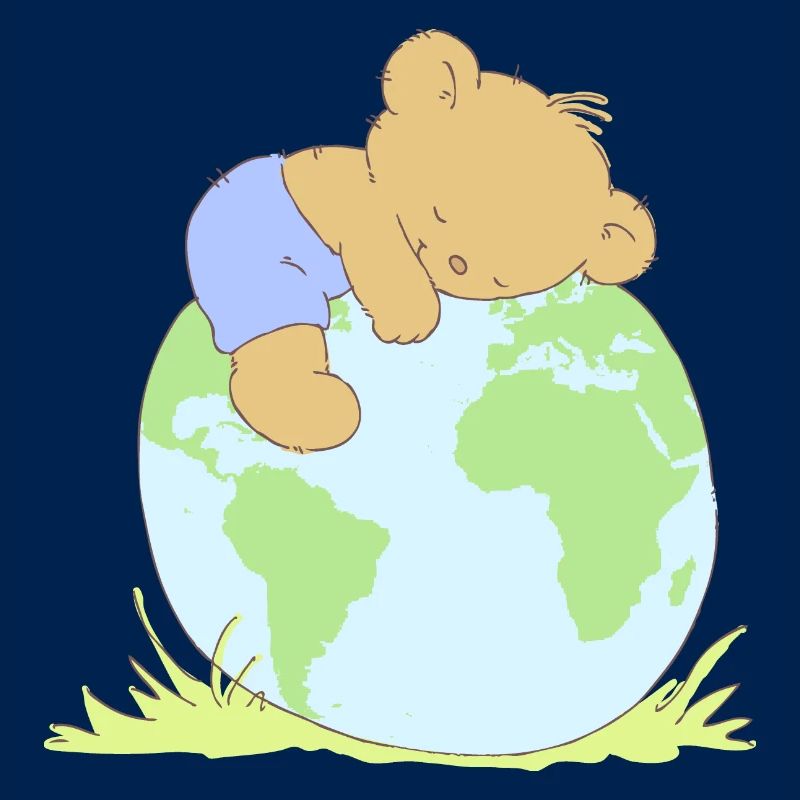 Cute Teddy Bear hugging world globe.