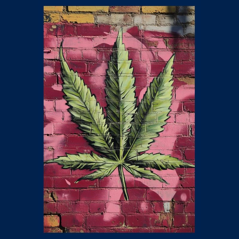 Feuille d’herbe graffiti sur un mur rose