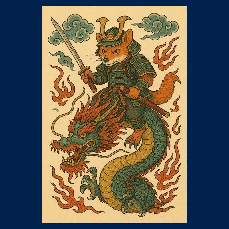 Guerriers renards et dragons en forme de combat