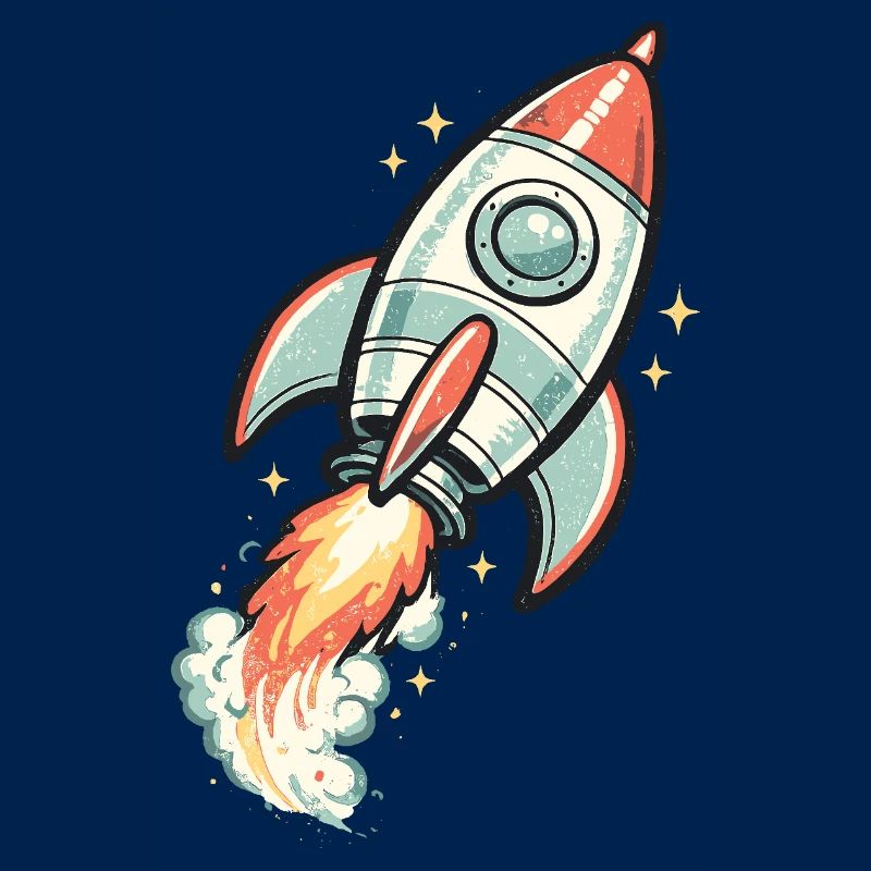 Retro Rocket in Space Neon