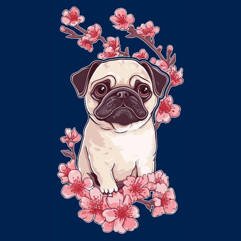 Mops mit Blüten