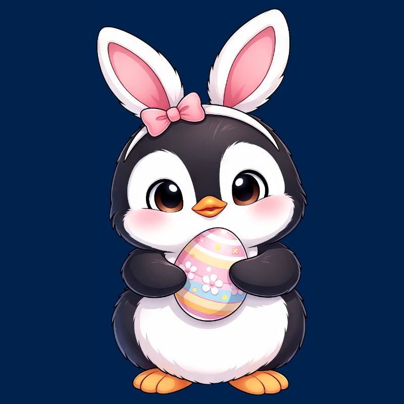 Cute Penguin Cartoon Easter Bunny Bunny Ears Easter Egg