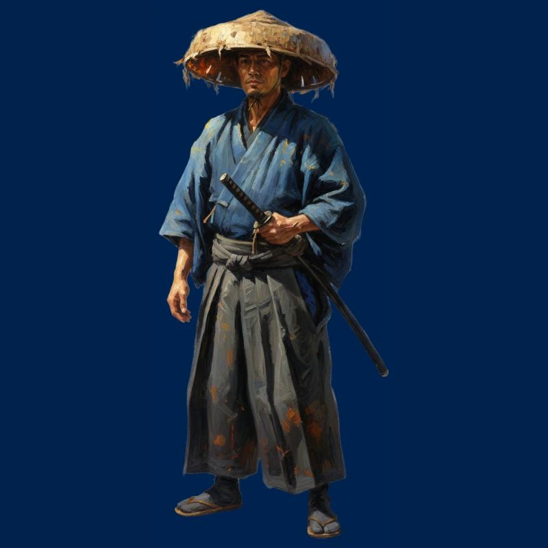 Samurai Warrior with Straw Hat Realistic
