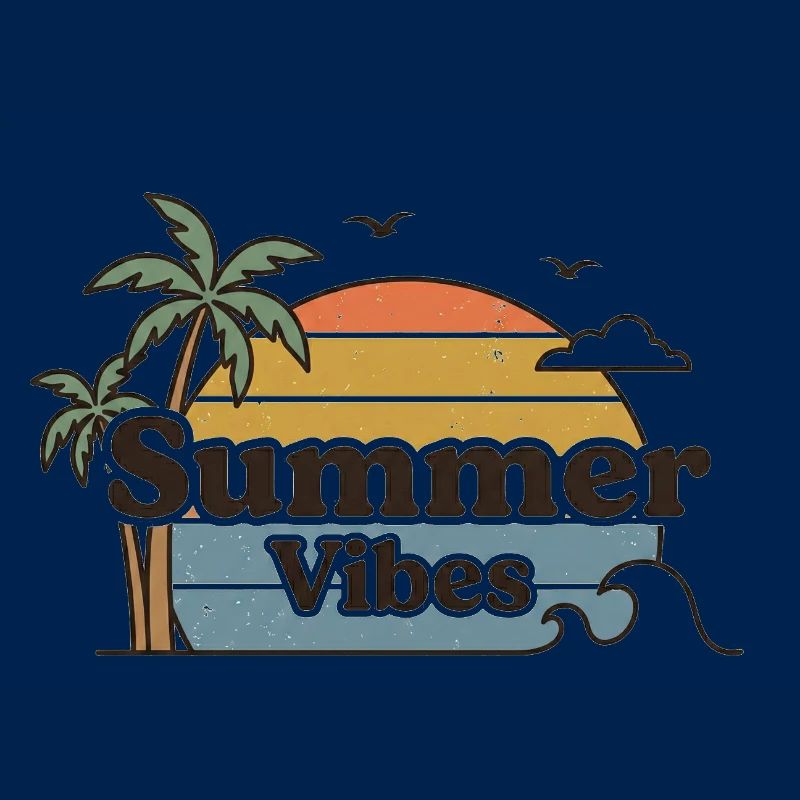 Summer Vibes Retro Sunset Beach Scene