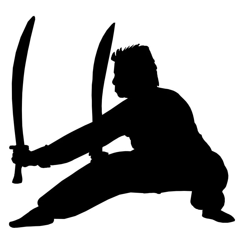 Pratiquant de Kung Fu avec deux épées