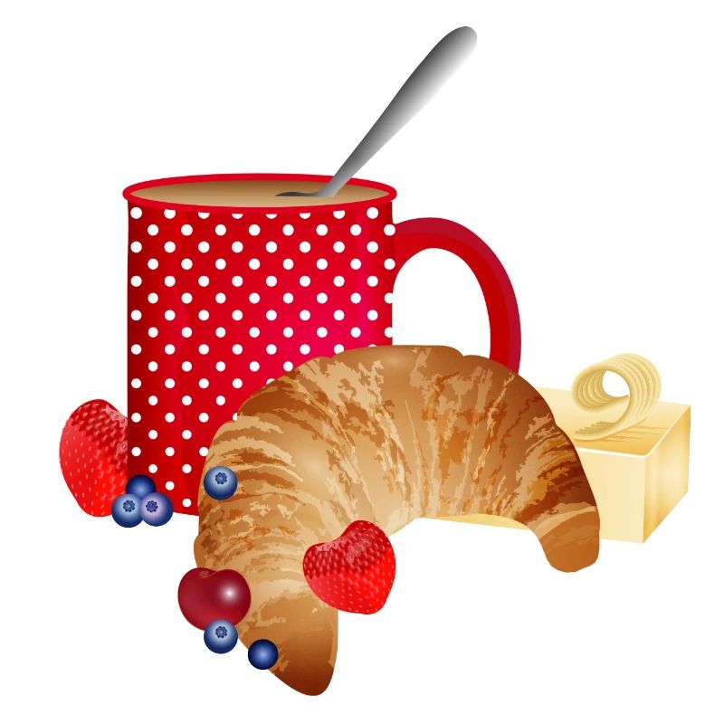 Frühstücks Stillleben mit Croissant,Kaffee, Beeren