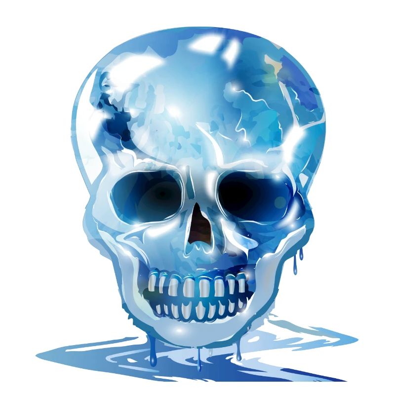 extravaganter schmelzender Totenkopf in Eis Farben