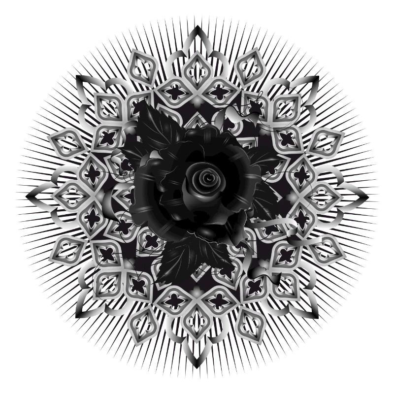 Gotisches Rosetten Ornament mit schwarzer Rose