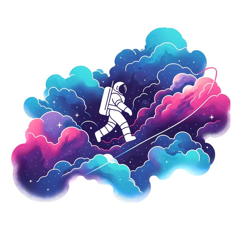 Astronaute dans la nébuleuse colorée : randonnée dans l’espace