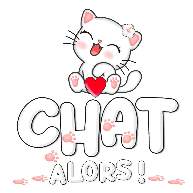 Chat mignon avec cœur et fleurs