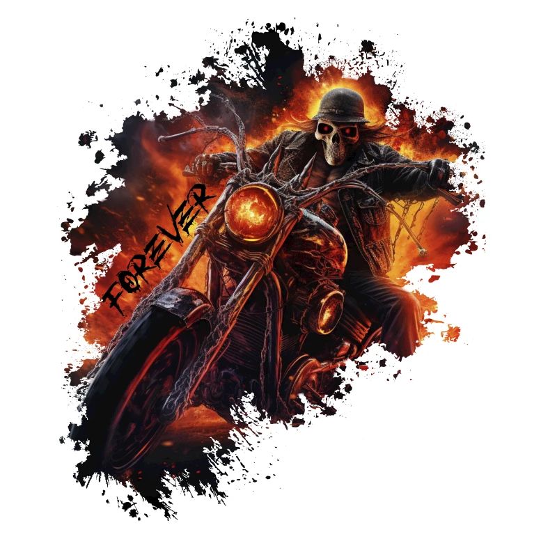 Flaming skull on motorcycle biker