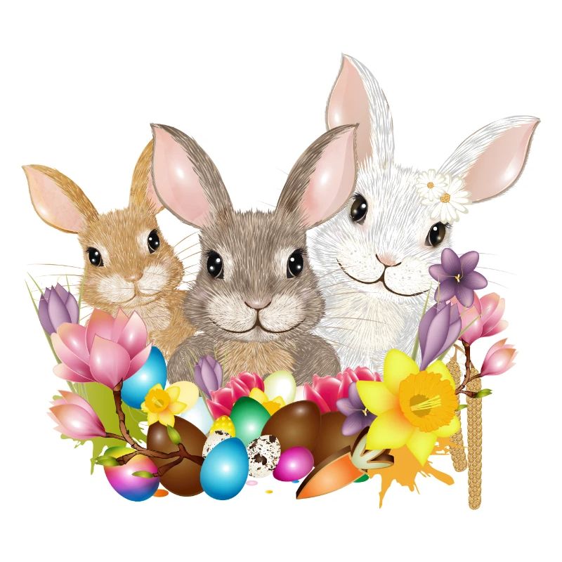Cute Easter Bunny Family with Colorful Easter Eggs