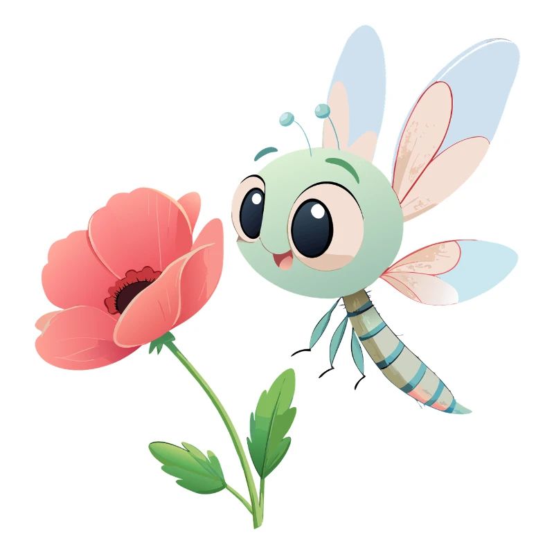 Bébé libellule colorée proche d'une fleur (v02)