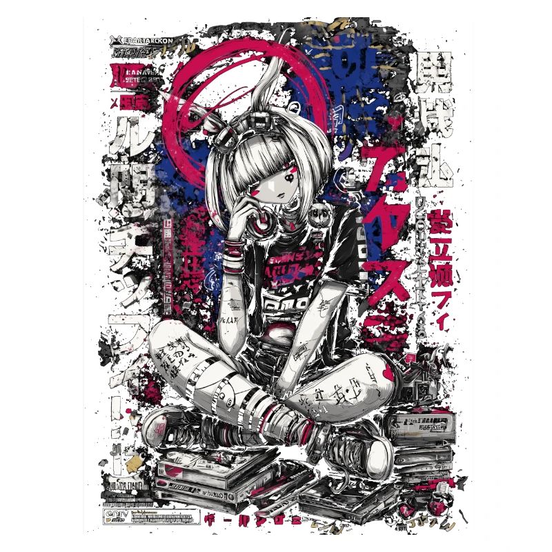 Fille cyberpunk avec un design graffiti