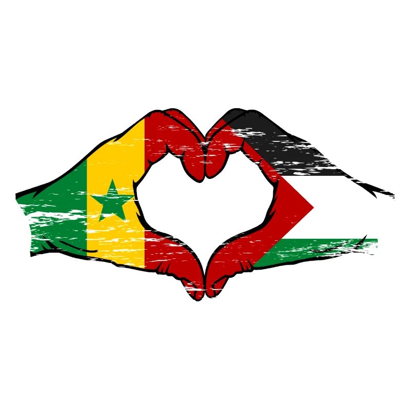 Sénégal Palestine Drapeau Mains Coeur Forme Utilisé