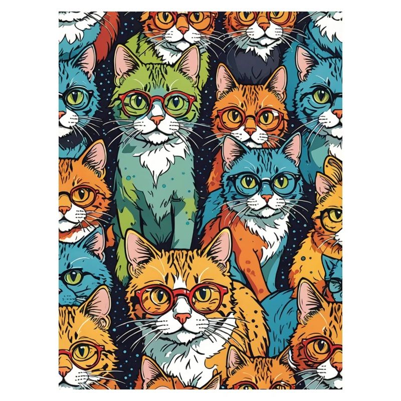 Colorful Cats with Glasses Pattern