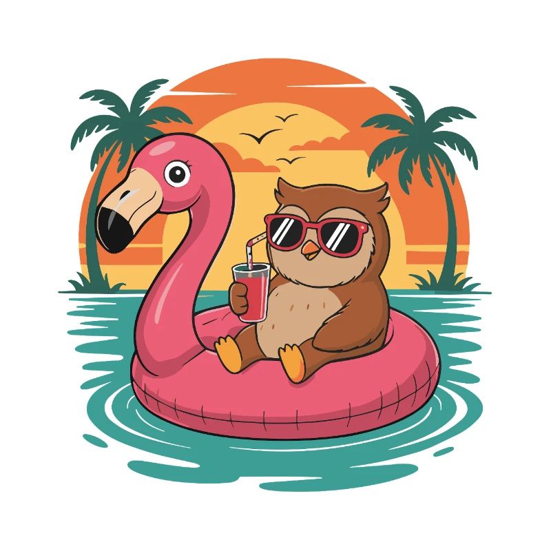 Lustiger Eulen-Tropensommer-Flamingo-Float