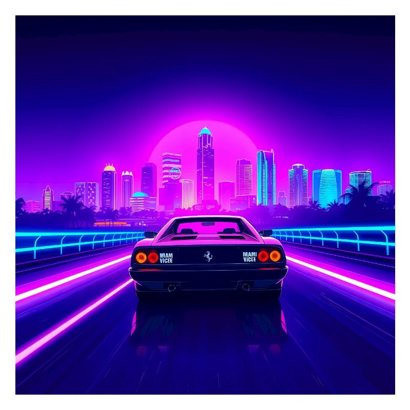 Neon Skyline und Retro Cabriolet