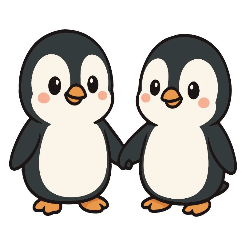 Two penguins holding hands