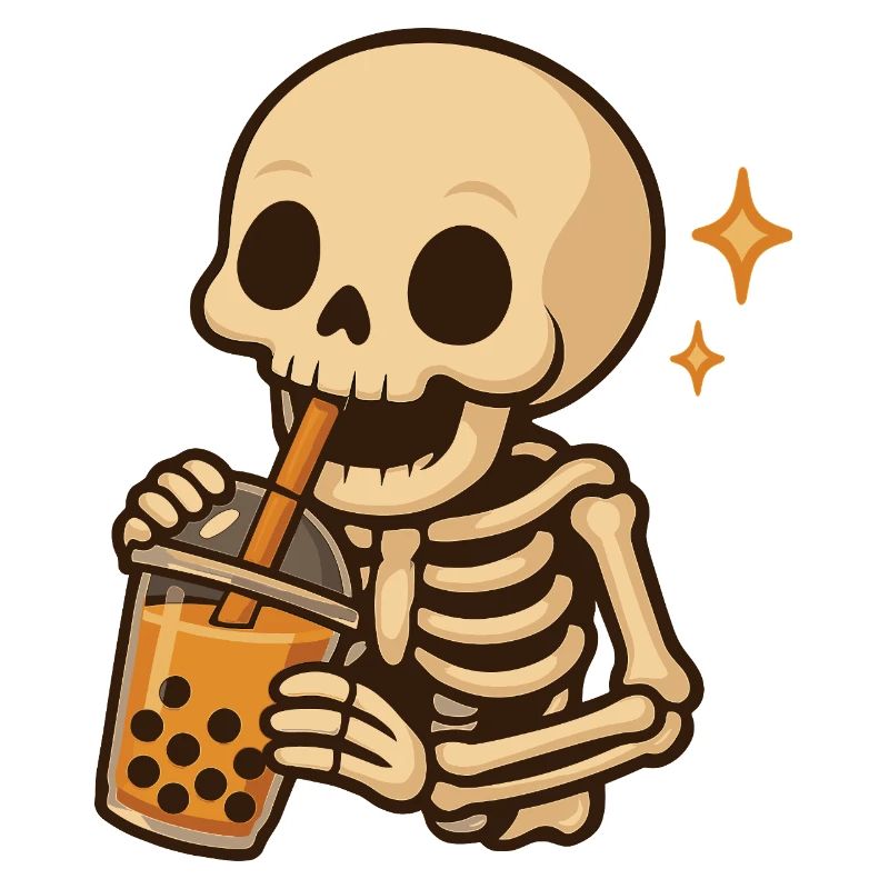 Skeleton with Bubble Tea kawaii Skeleton