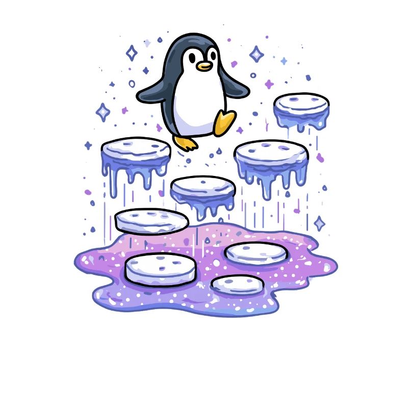 Pingouin galactique sur des sources de glace