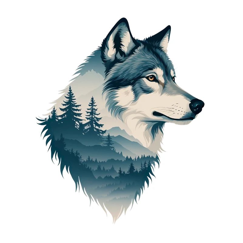 Blauer Wolf im Wald