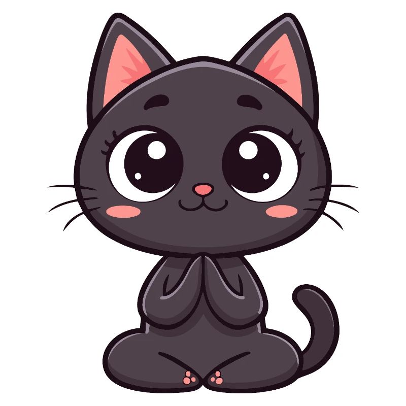 Cute black cat praying