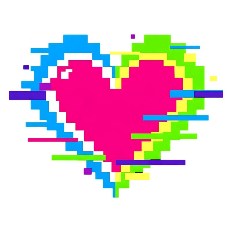 Pixel Heart Neon Glitch Rainbow