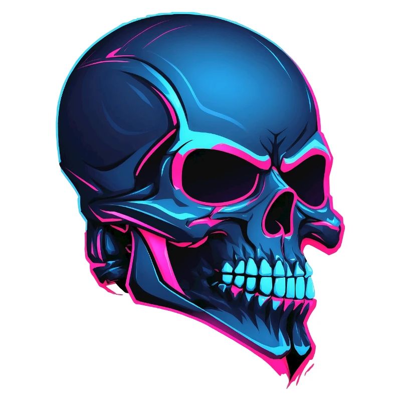 Neon Skull Blue Neon Lines