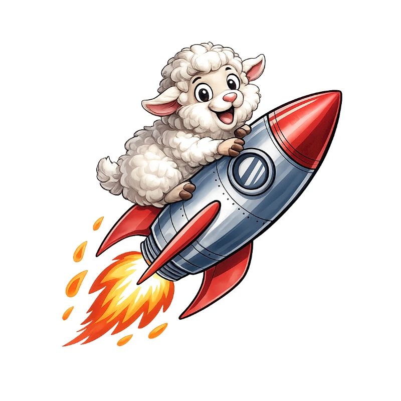 Wool sheep on rocket flight