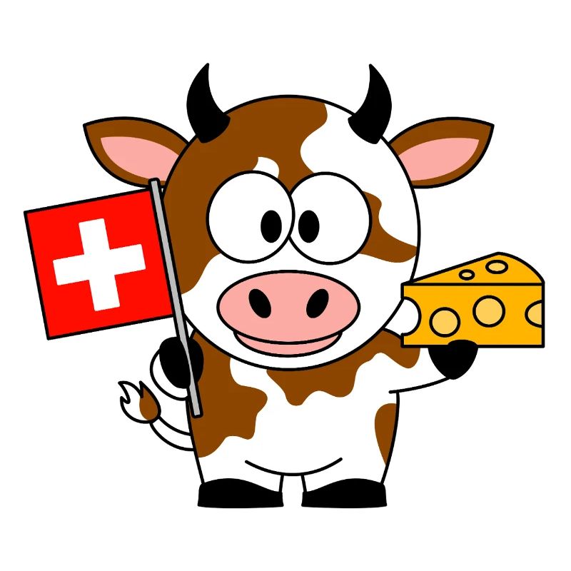 Kuh mit Schweizer Flagge Käse