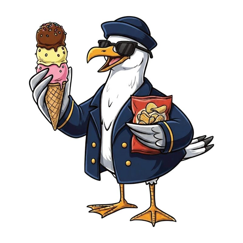 Cooler Möwenkapitän Mit Eis Und Chips