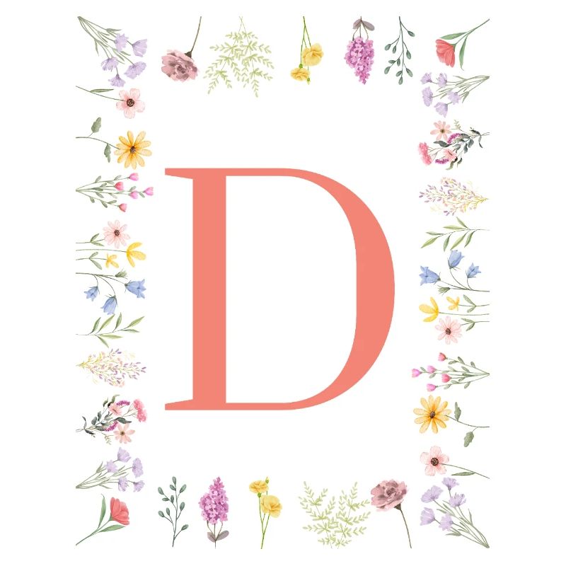Florale Initialen "D", Buchstaben Monogramm 