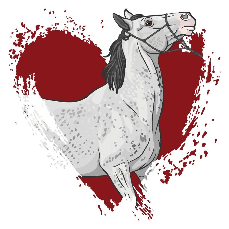 Ein graues Pferd und ein rotes Herz