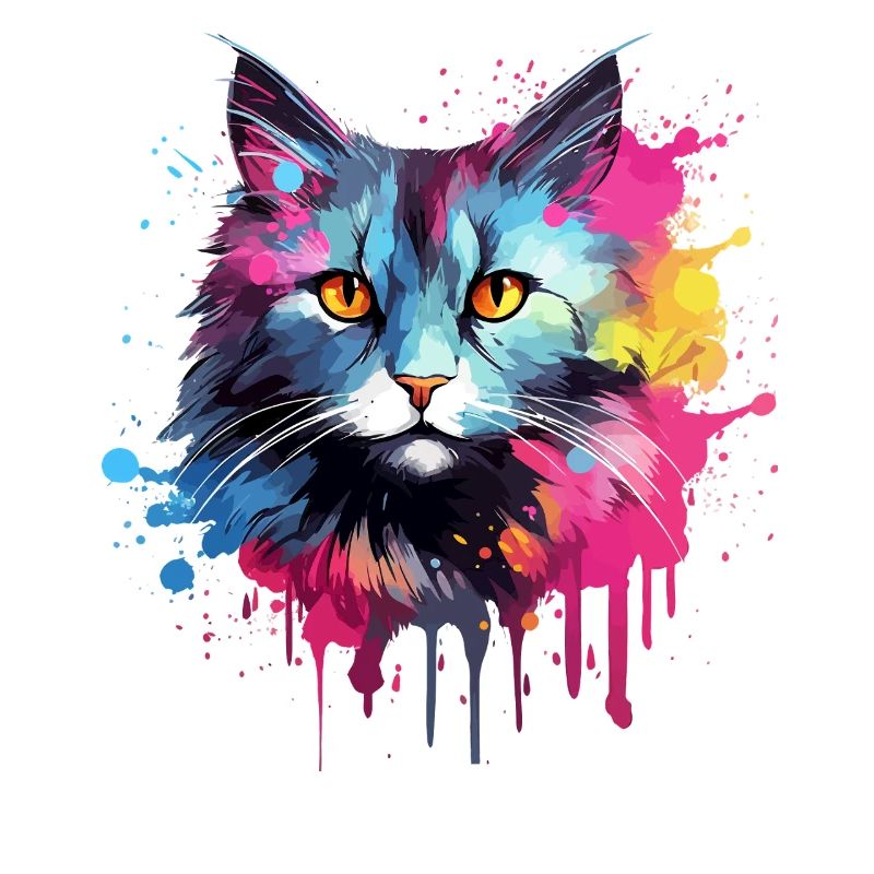 Amerikanischer Bobtail-Katzengesicht – bunte Splash-Kunst