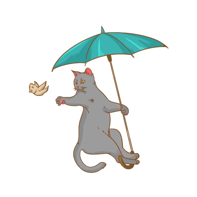 Katze mit Schirm - Vogel - Kätzchen - Geschenk